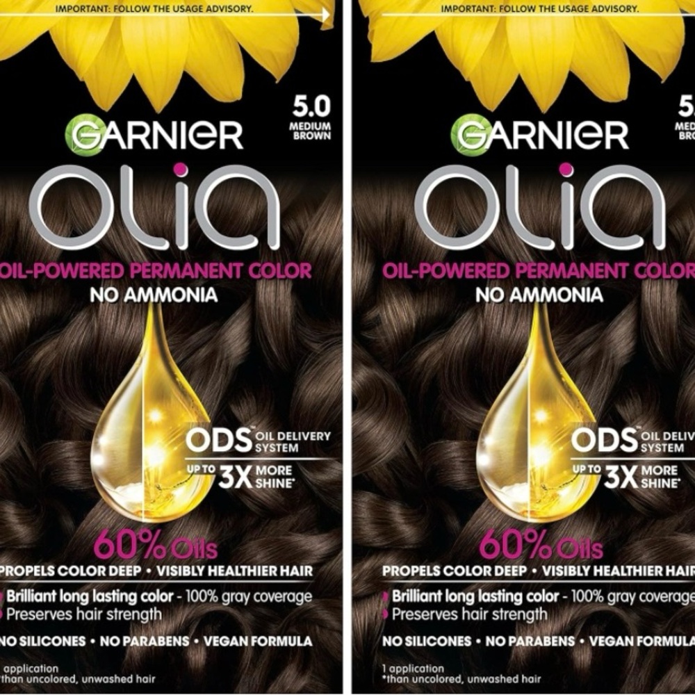 Olia Ammonia-Free Oil-Rich Permanent Hair Dye, 5.0 Medium Brown, 2 Count